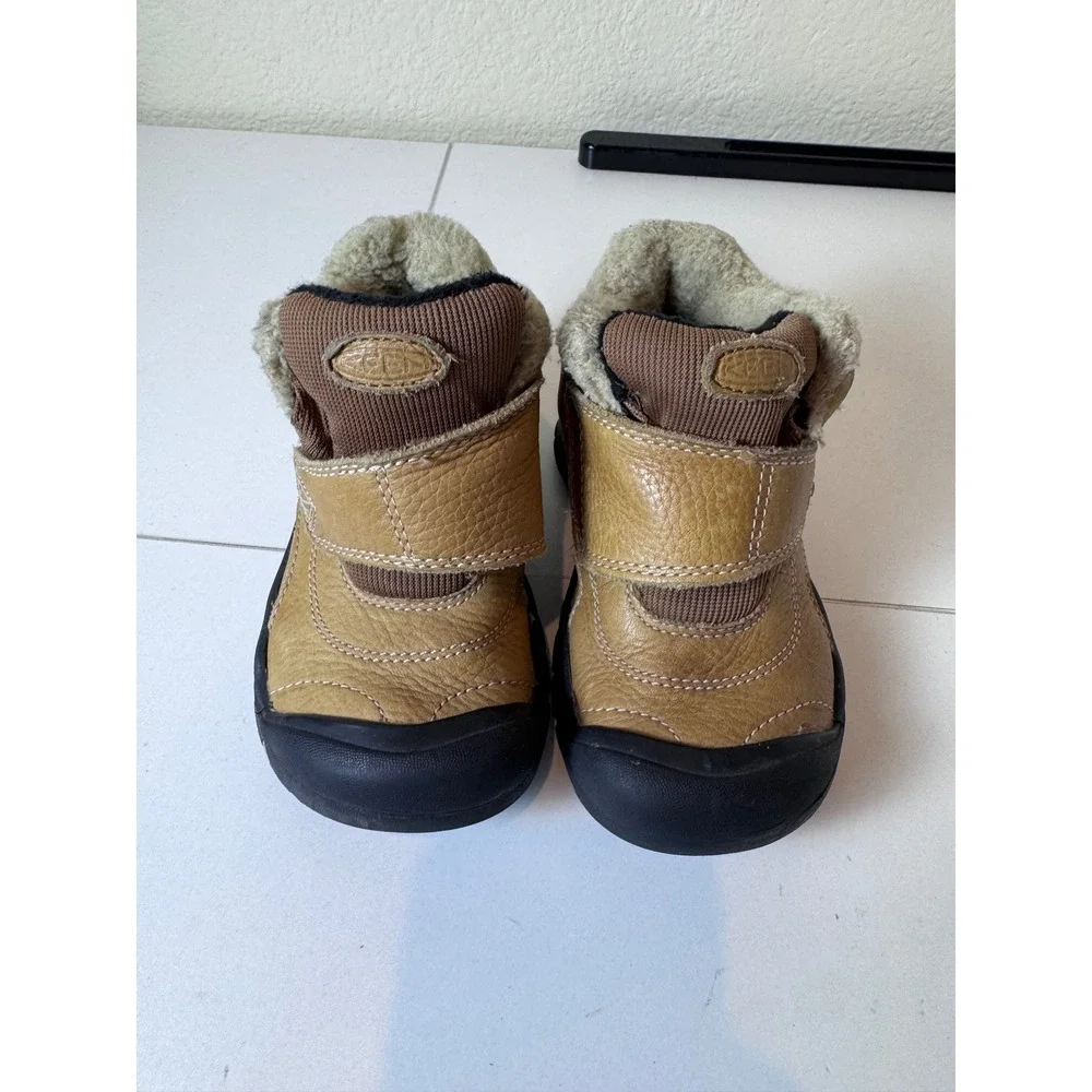 KEEN Leather Faux Fur‎ Trim Ankle Boots Kids Size 11 Tan Winter Gorpcore